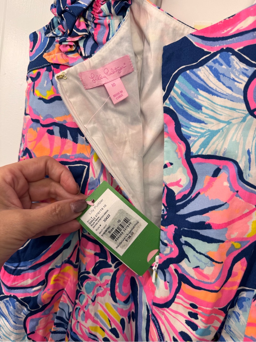 Vibrant Floral Ruffle Strap Dress - Navy & Neon Pink - Picture 4 of 4